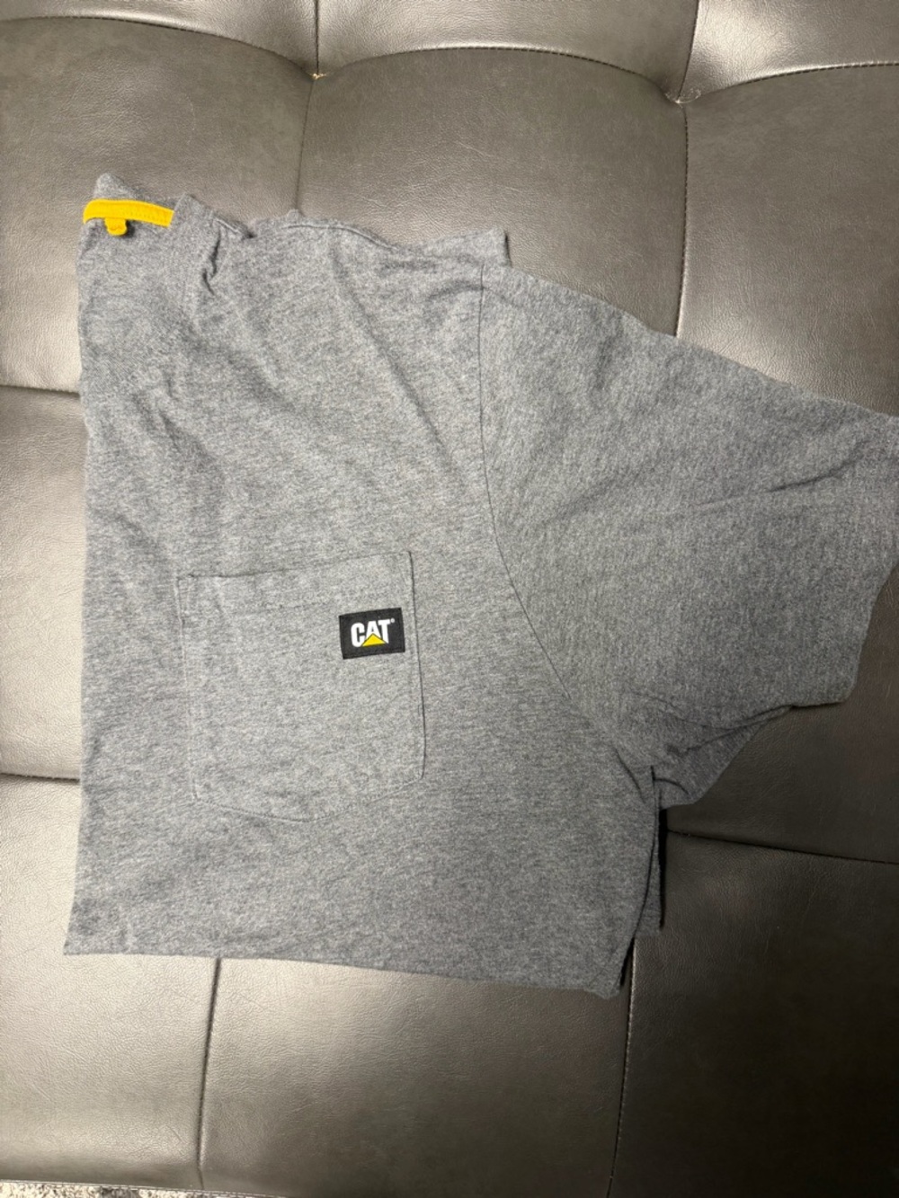 Caterpillar Gray Short Sleeve Pocket Tee with Yellow Accent